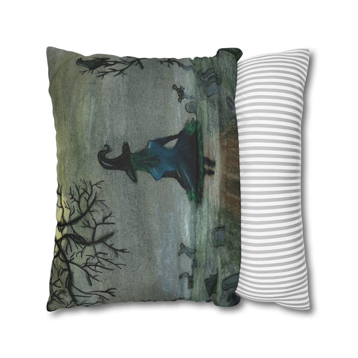 Witch Silhouette Spun Polyester Pillow - Haunted Graveyard Halloween Decor