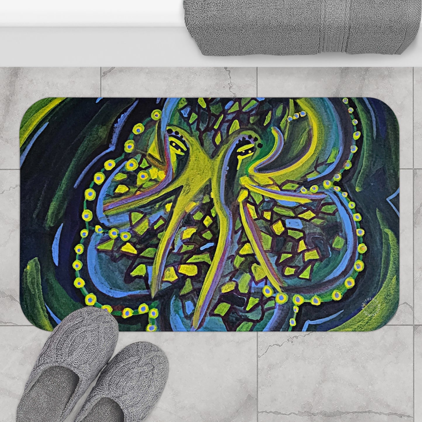 Octopus Bath Mat  Anti-Slip, 100% Microfiber Rug- Home & Bathroom Supplies