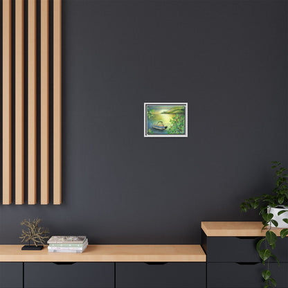 Pontoon Boat on Lake Framed Wall Art