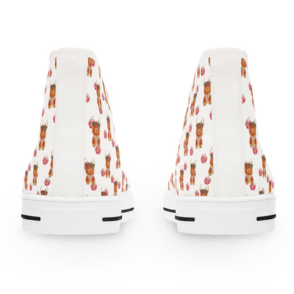 Women's High Top Sneakers - Cute Highland Cow Pattern Casual Canvas Shoes
