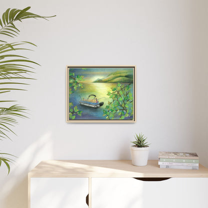 Pontoon Boat on Lake Framed Wall Art