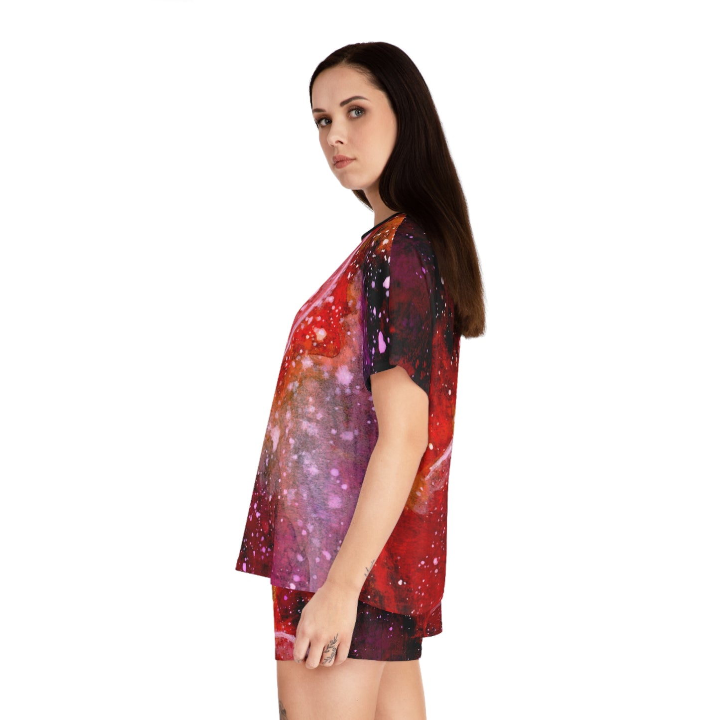 Galaxy Rose Women's Pajama Set — Floral Nebula Printed Short Sleepwear