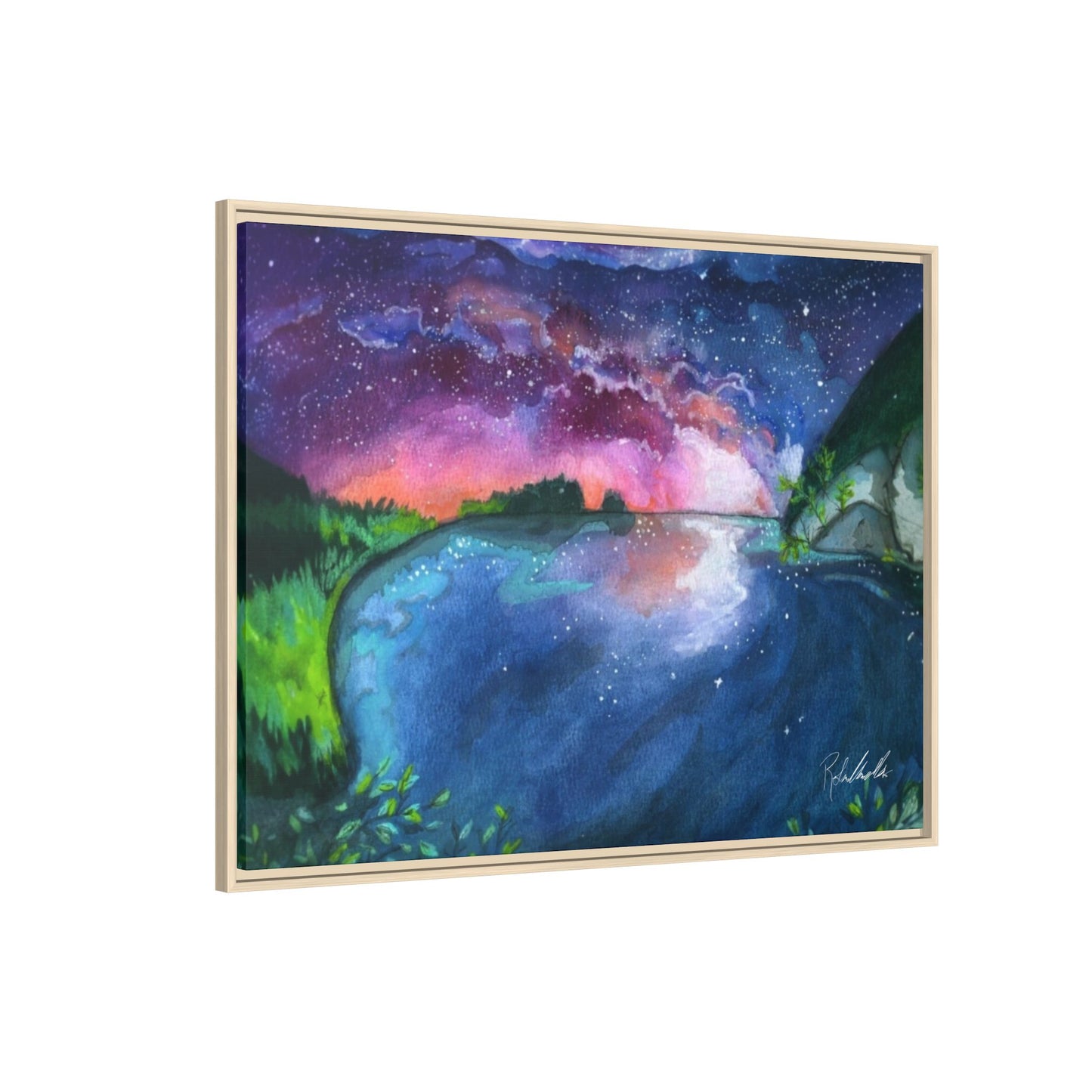 Watercolor Sunset Lake Framed Wall Art