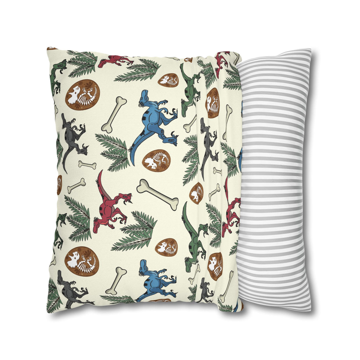 Dinosaur Fossil Pattern Pillowcase — Kids Paleontology Throw Pillow Cover