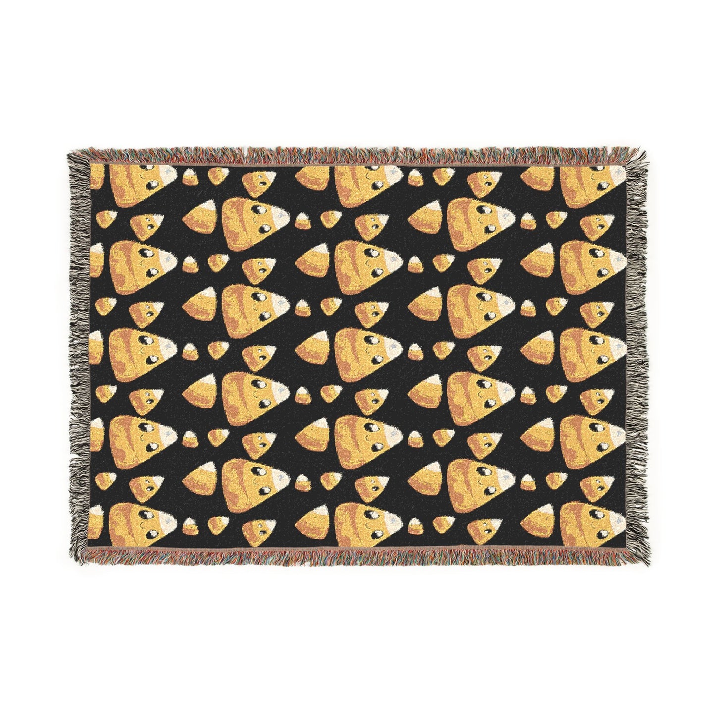 Candy Corn Emoji Woven Blanket — Halloween Cozy Throw with Playful Candy Corn Pattern