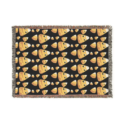 Candy Corn Emoji Woven Blanket — Halloween Cozy Throw with Playful Candy Corn Pattern