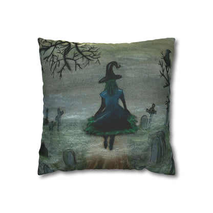 Witch Silhouette Spun Polyester Pillow - Haunted Graveyard Halloween Decor