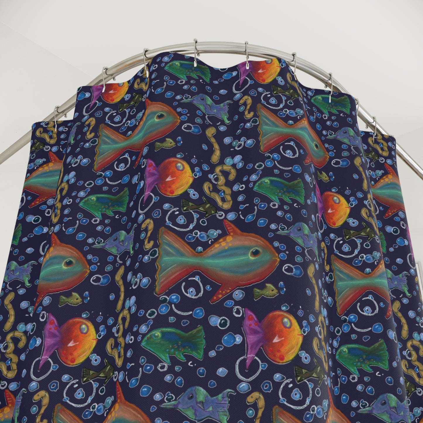 Underwater Fish Pattern Shower Curtain — Colorful Tropical Aquarium Design