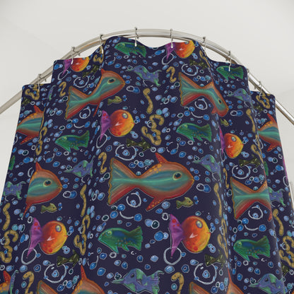 Underwater Fish Pattern Shower Curtain — Colorful Tropical Aquarium Design