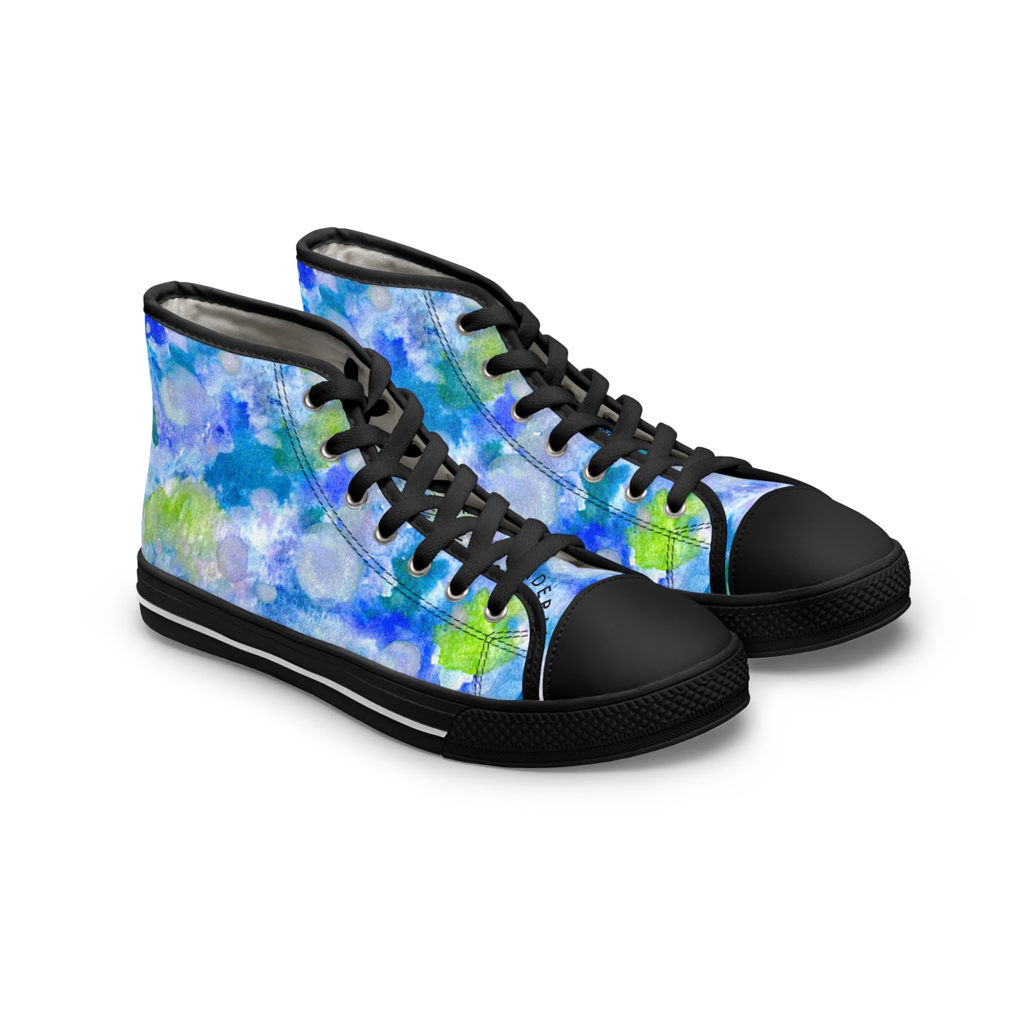 Women's High Top Sneakers — Blue Green Watercolor Floral Pattern