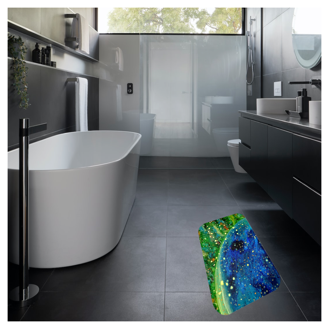 Blue Planet Galaxy Bath Mat  Anti-Slip, 100% Microfiber Rug- Home & Bathroom Supplies