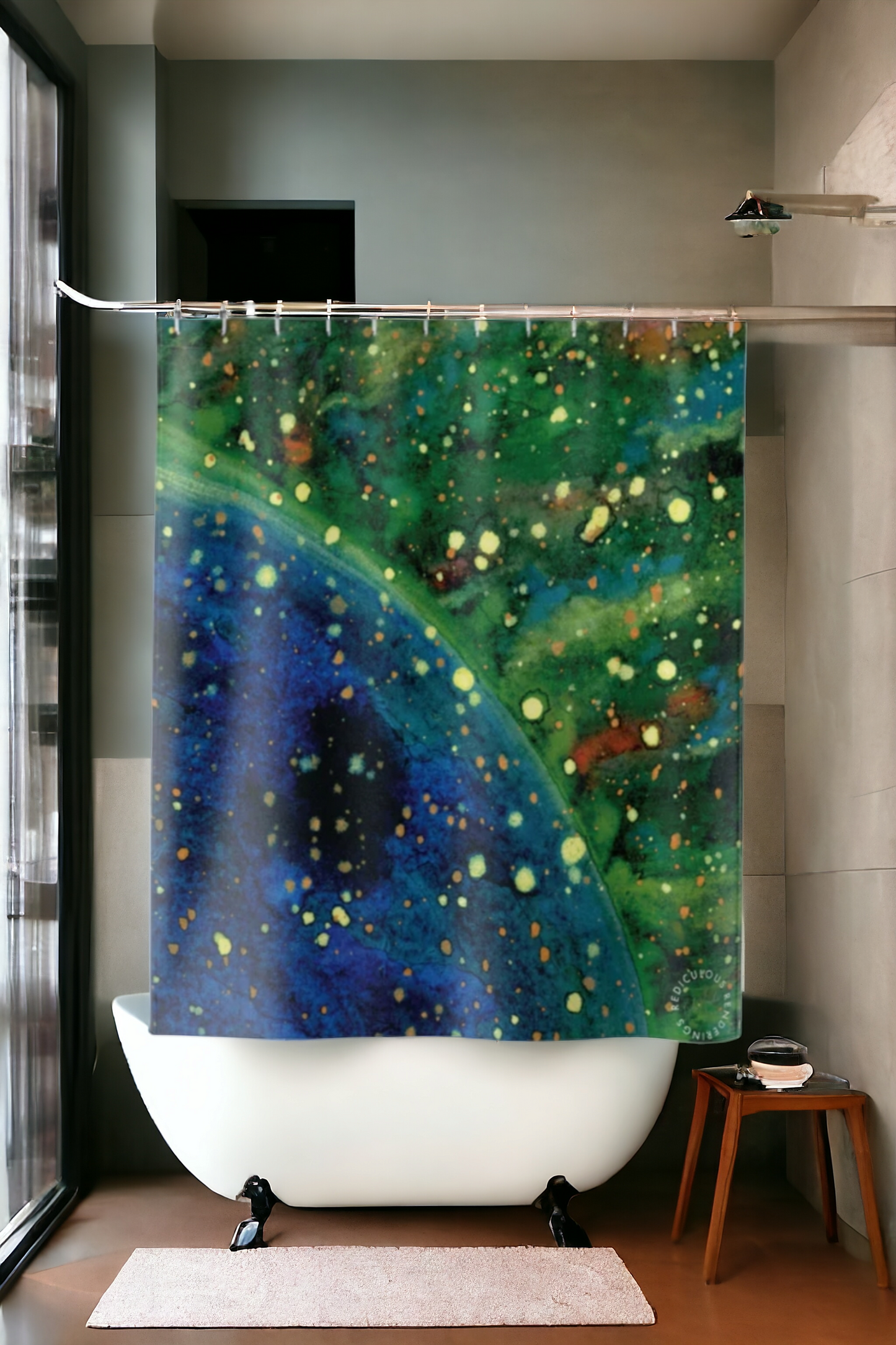 Blue Planet Galaxy Shower Curtain for Home Bathroom with Durable One-Sided Print and Waterproof Polyester Material