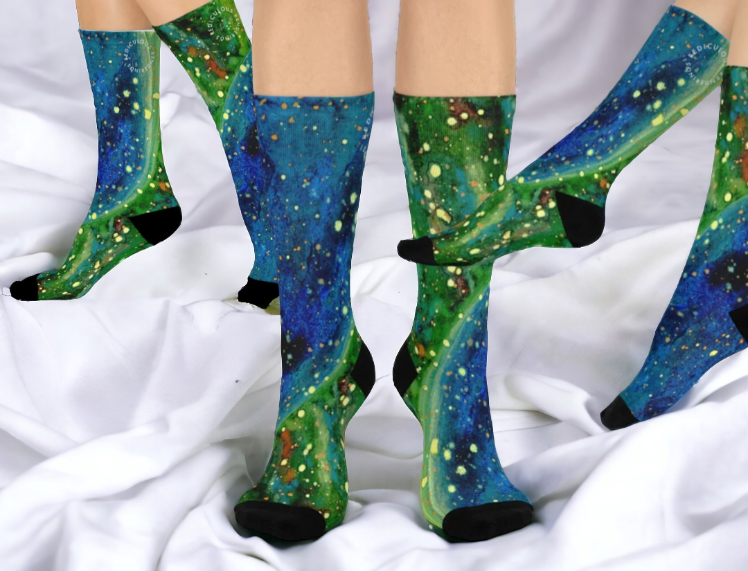 Blue Planet Galaxy Cushioned Crew Socks