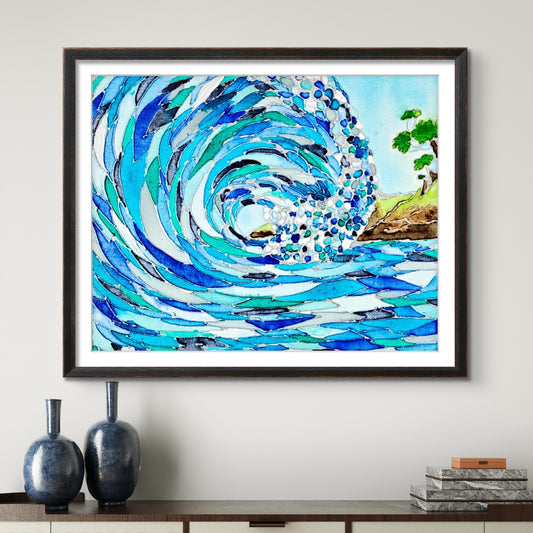 Stained Glass Blue Ocean Waves 8x10 Museum Grade Fine Art Print