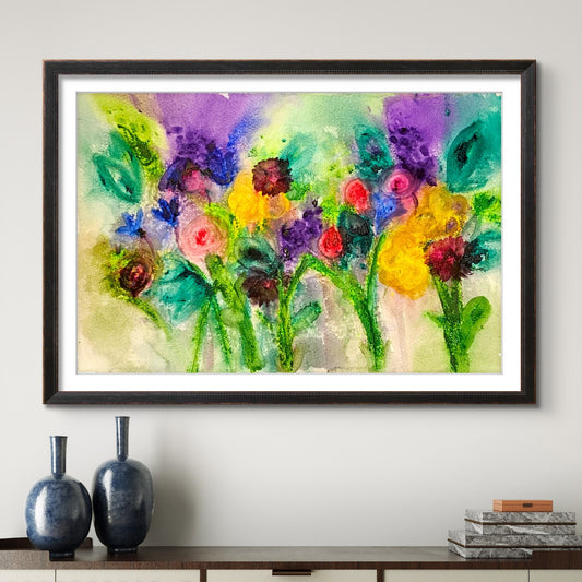 Vibrant Abstract Watercolor Flowers  8x10 Museum Grade Fine Art Print