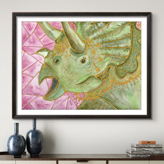 Stained Glass Fancy Triceratops Dinosaur 8x10 Museum Grade Fine Art Print