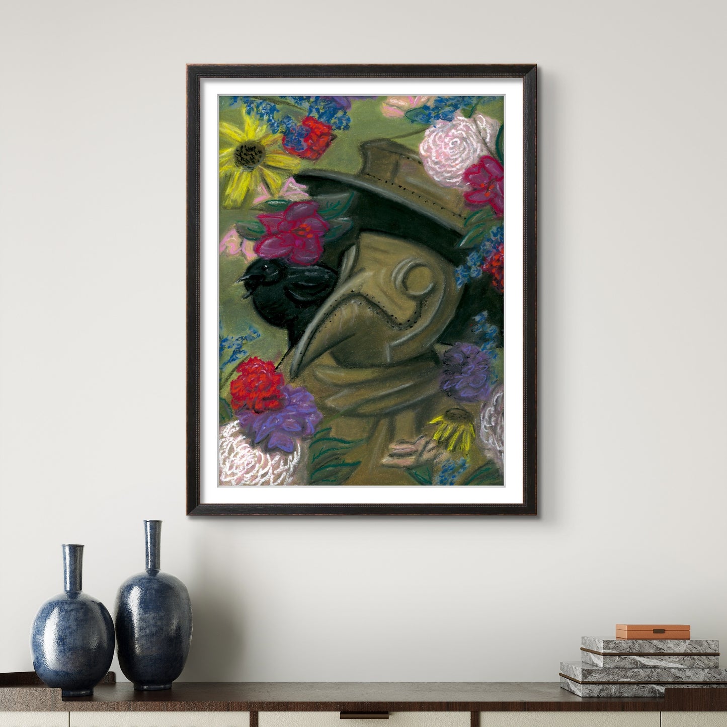 Plague Doctor with Raven and Flowers 8x10 Museum Grade Fine Art Print