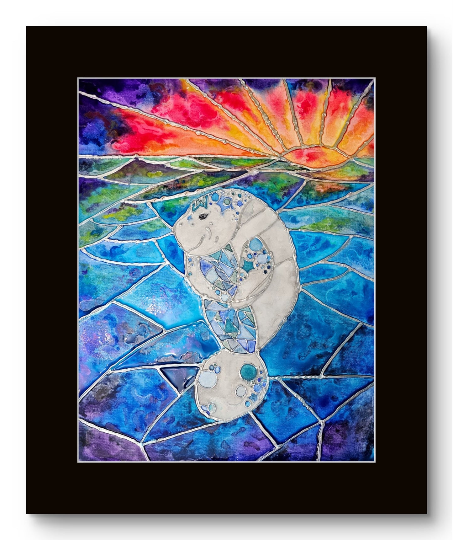 Vibrant Stained Glass Manatee 8x10 Museum Grade Fine Art Print