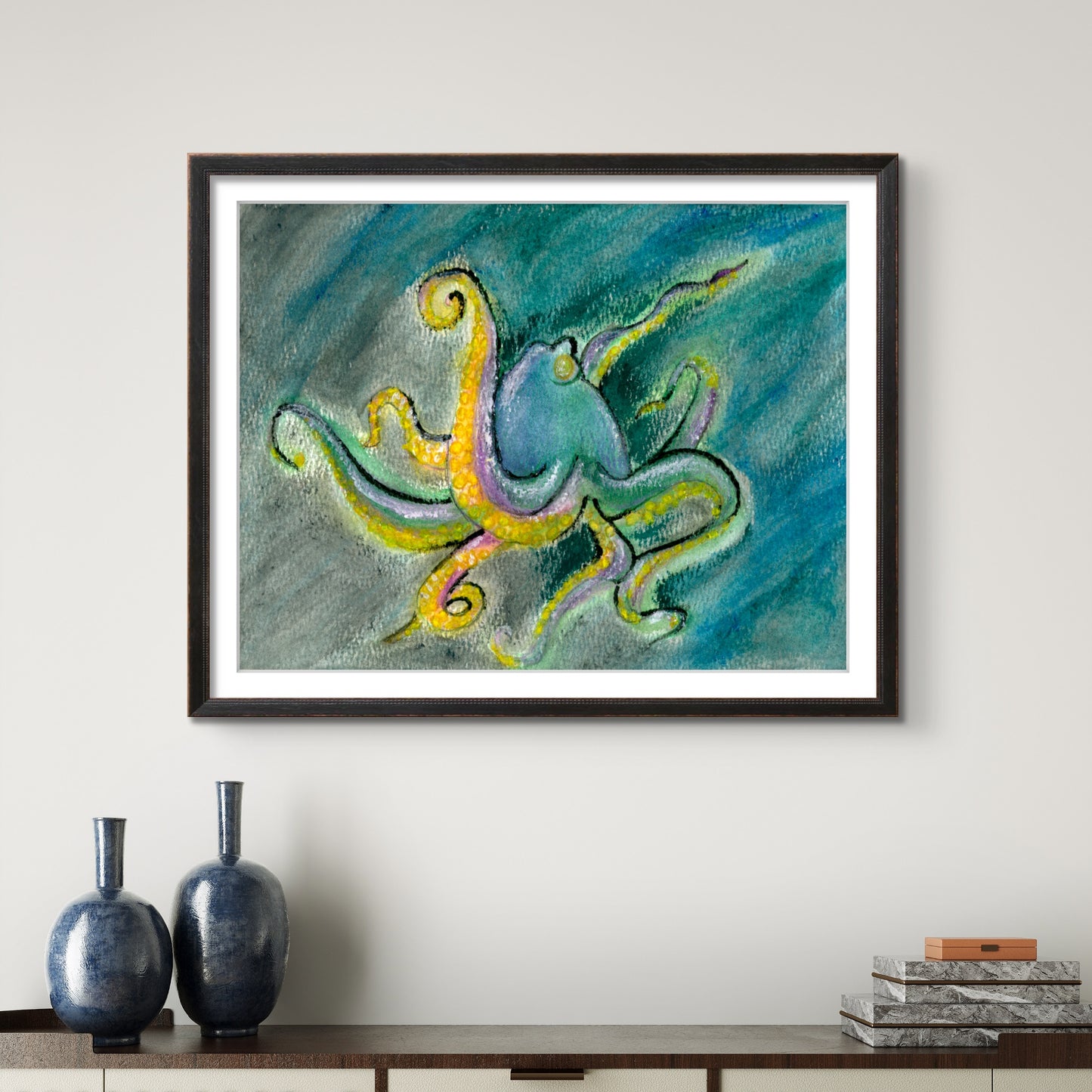 Abstract Yellow and Green Octopus 8x10 Museum Grade Fine Art Print