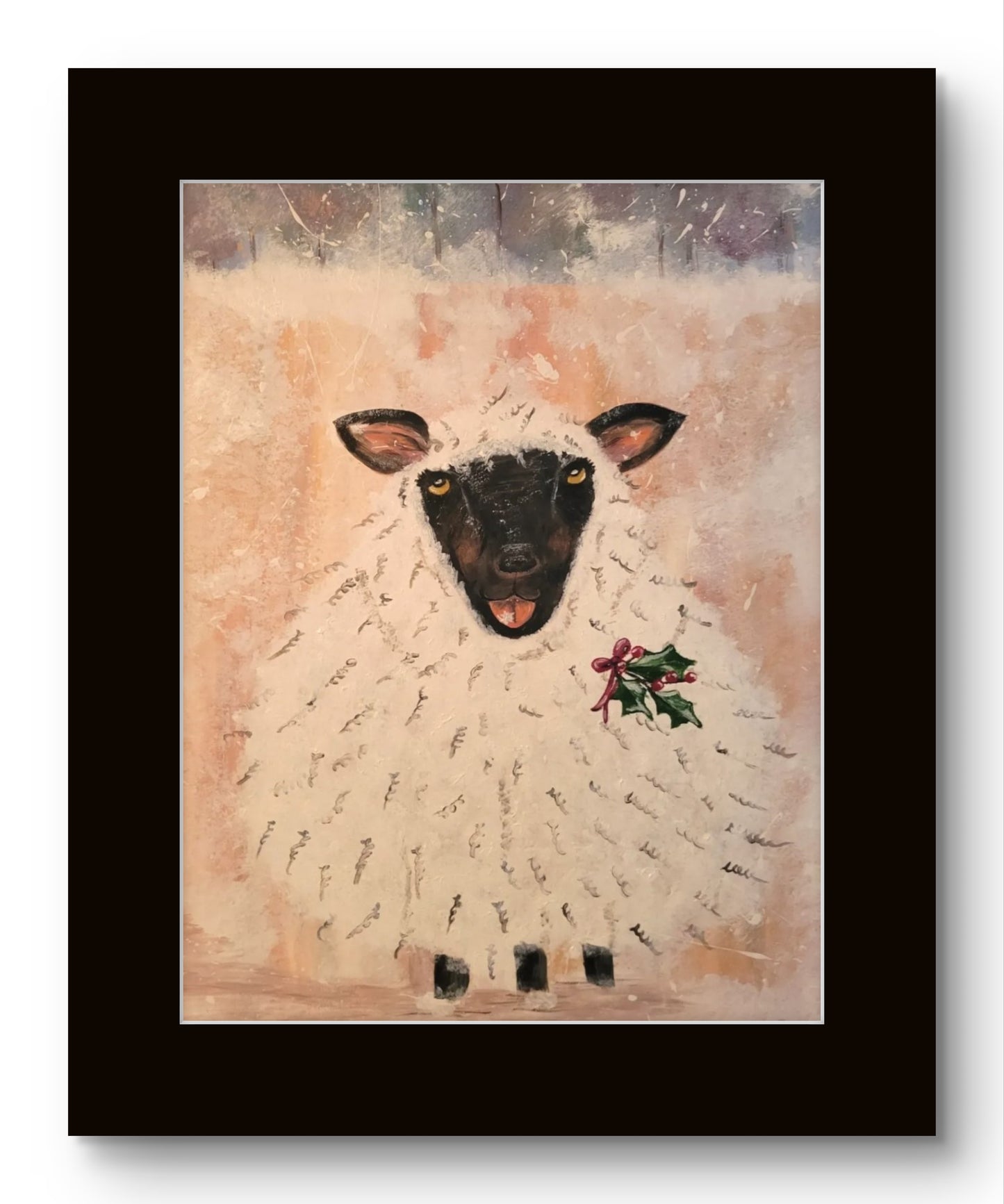 Black Christmas Sheep in Snow 8x10 Museum Grade Fine Art Print