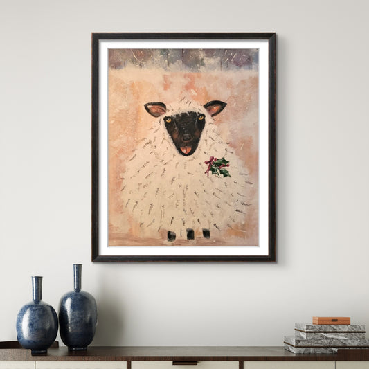 Black Christmas Sheep in Snow 8x10 Museum Grade Fine Art Print