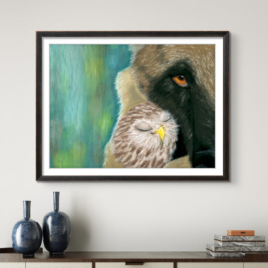 Best Friends Dog and Owl 8x10 Museum Grade Fine Art Print