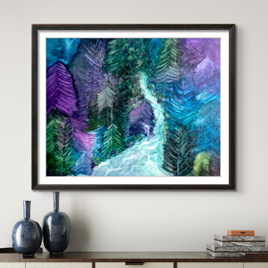 Purple and Blue Forest with River 8x10 Museum Grade Fine Art Print