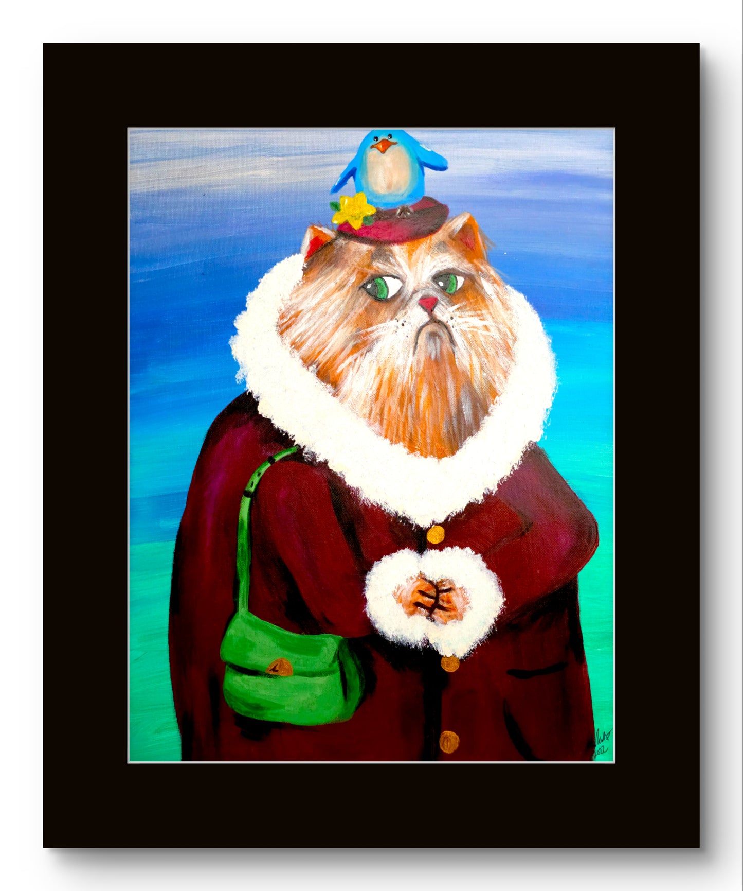 Fancy Cat in Clothes with Bird 8x10 Museum Grade Fine Art Print