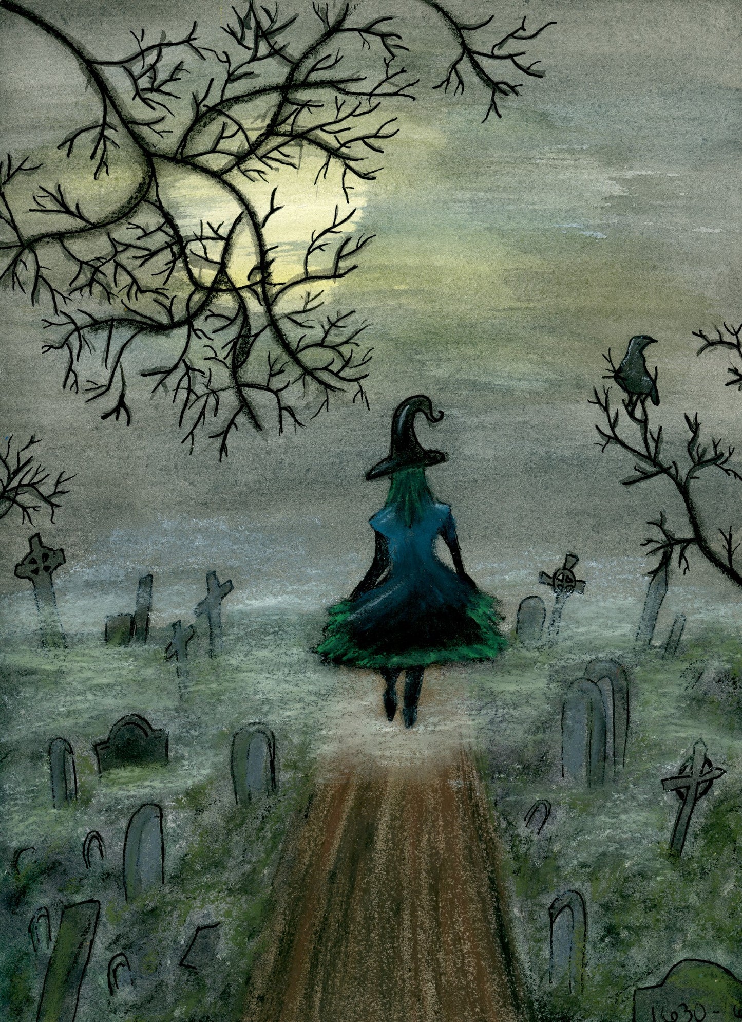 Graveyard Witch Spooky 8x10 Museum Grade Fine Art Print